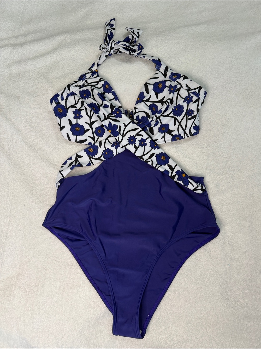 Blue & White Floral One-Piece Swimsuit